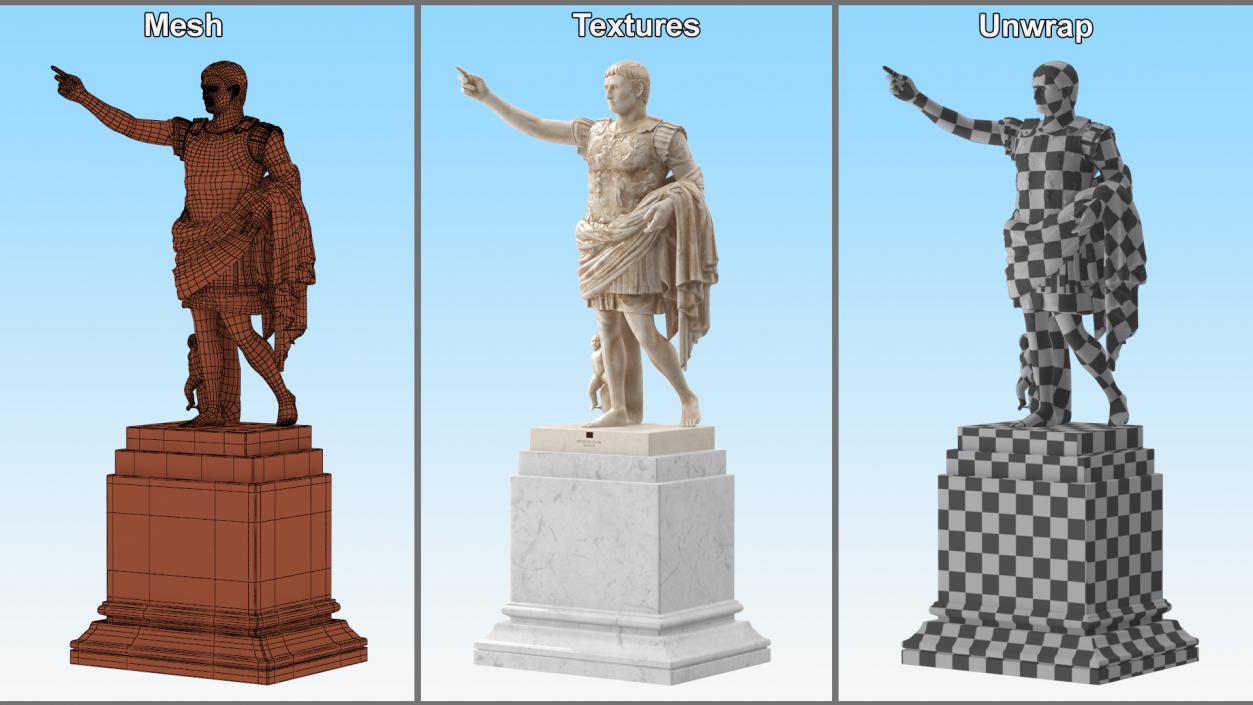 Augustus of Prima Porta Statue on Pedestal 3D