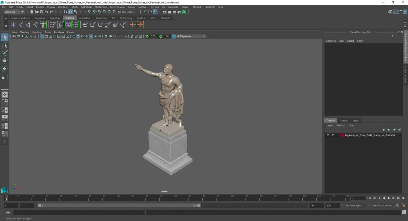 Augustus of Prima Porta Statue on Pedestal 3D