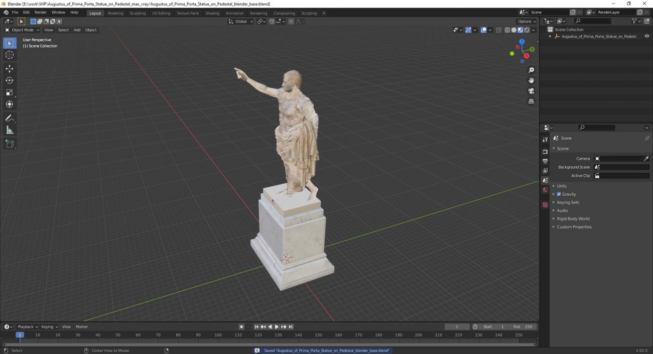 Augustus of Prima Porta Statue on Pedestal 3D