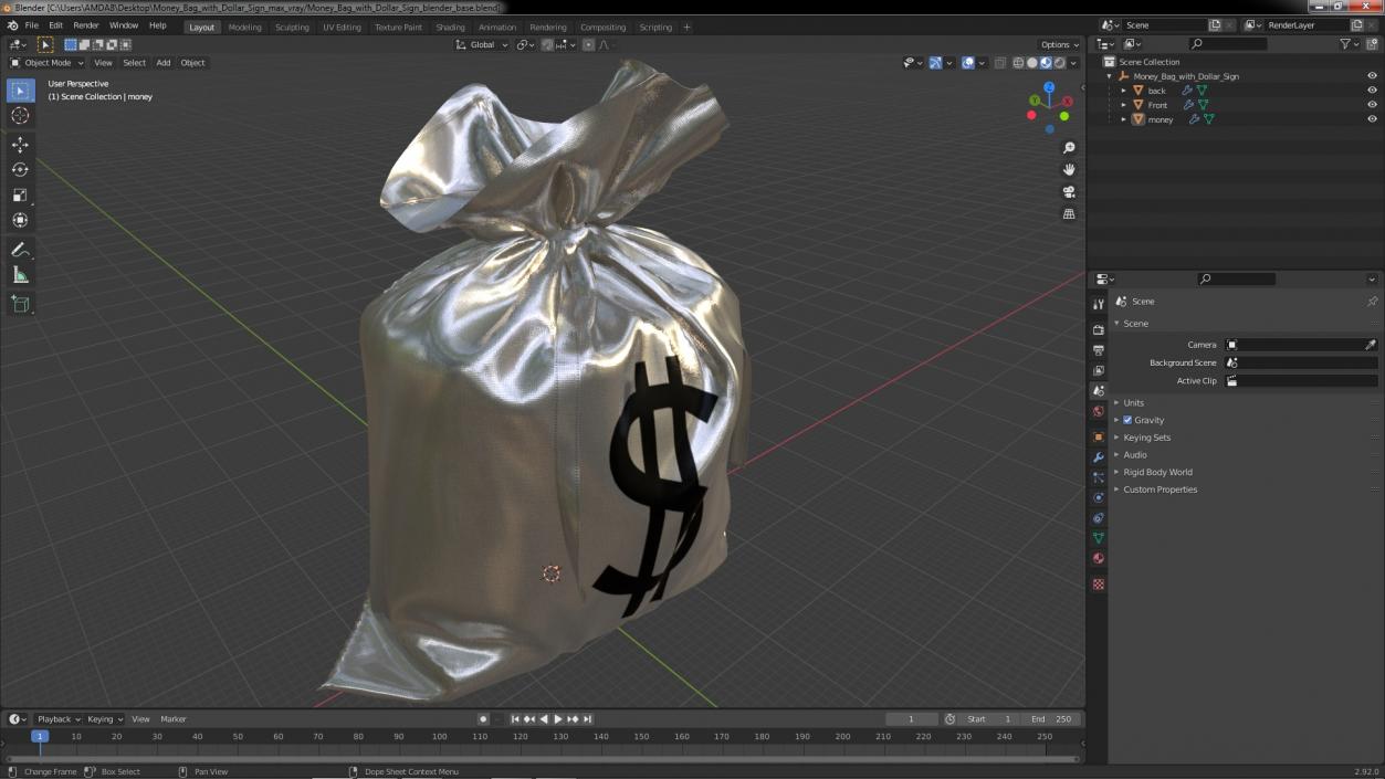 3D Money Bag with Dollar Sign