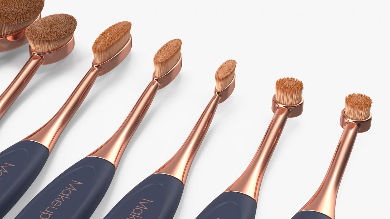 3D Professional Oval Makeup Brush Set Fur model