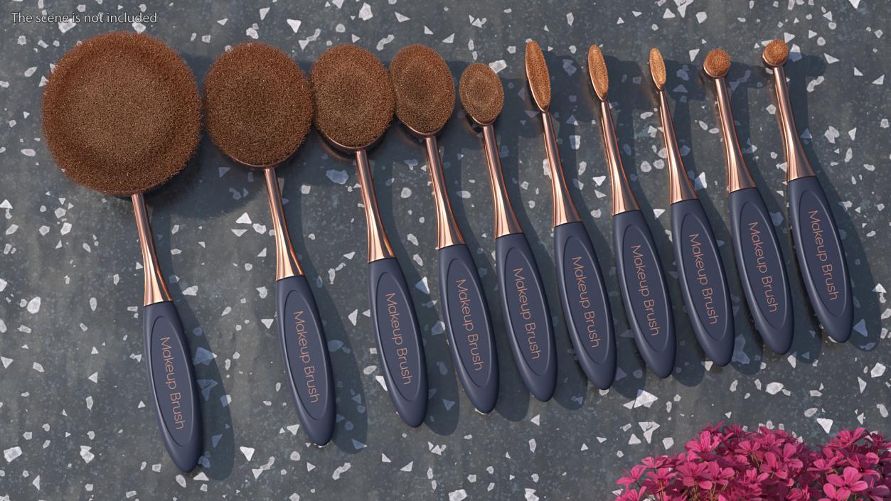 3D Professional Oval Makeup Brush Set Fur model