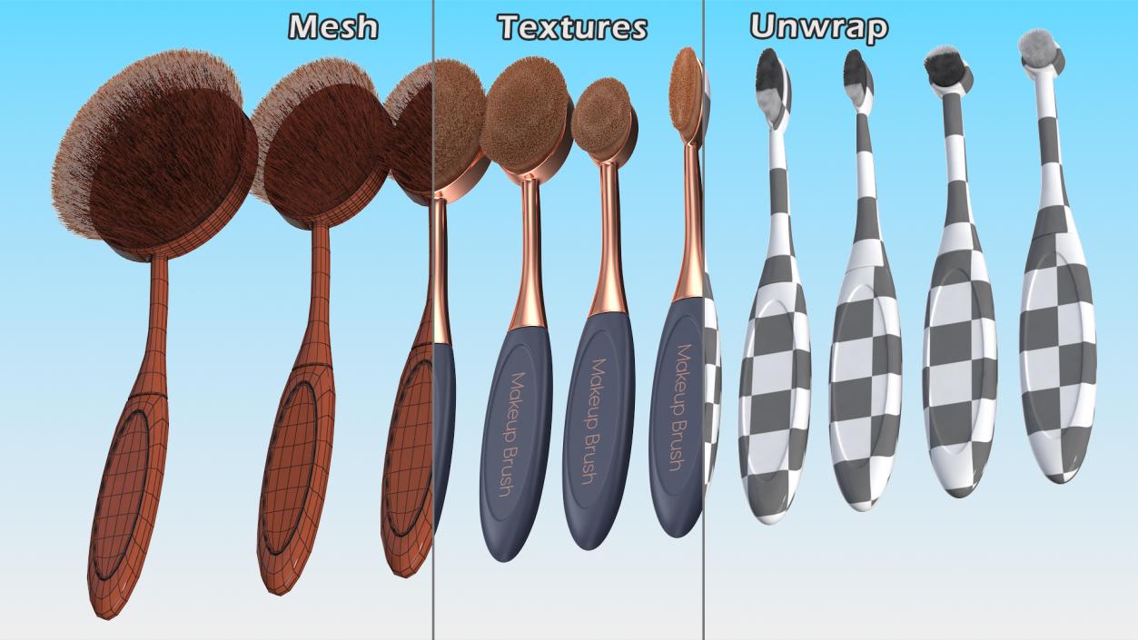 3D Professional Oval Makeup Brush Set Fur model