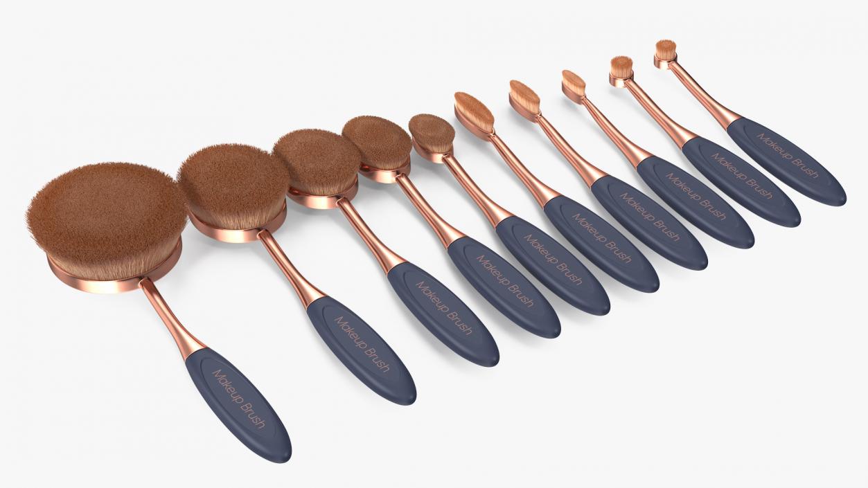 3D Professional Oval Makeup Brush Set Fur model