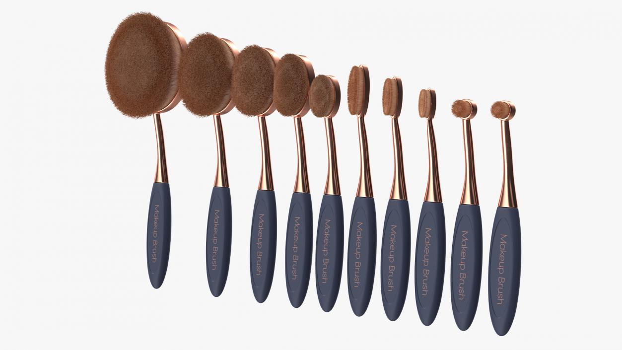 3D Professional Oval Makeup Brush Set Fur model