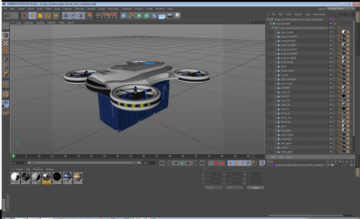 Cargo Quadrocopter Drone with Container 3D model
