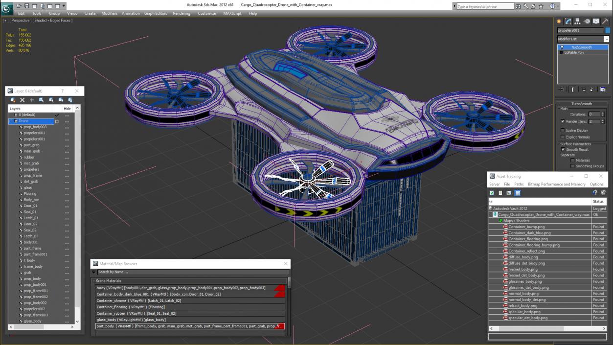 Cargo Quadrocopter Drone with Container 3D model