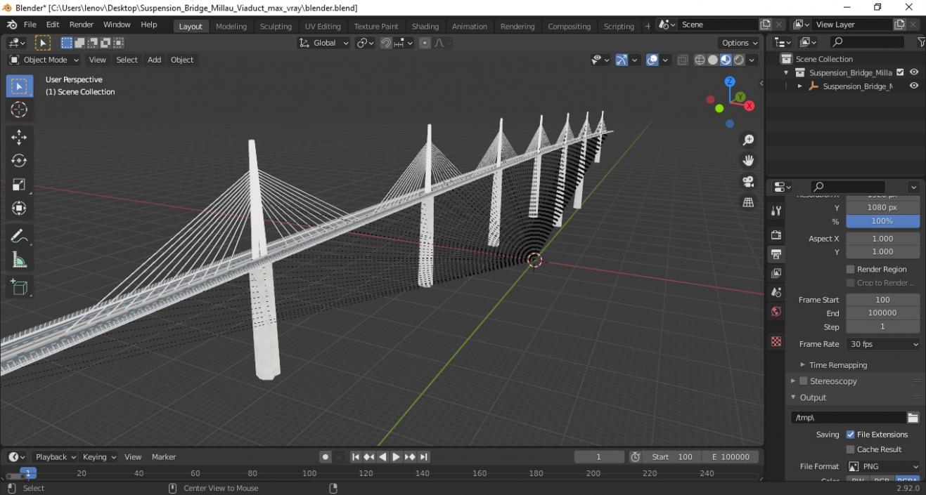 Suspension Bridge Millau Viaduct 3D