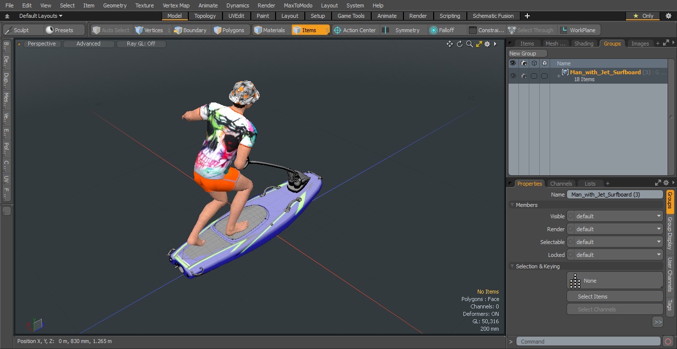 Man with Jet Surfboard 3D