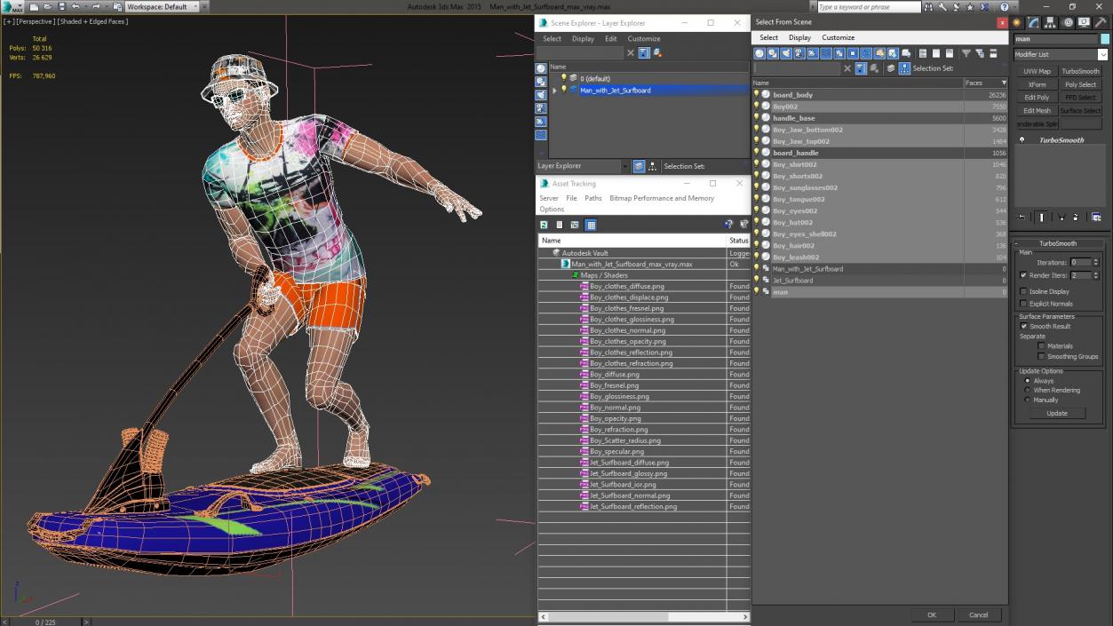 Man with Jet Surfboard 3D