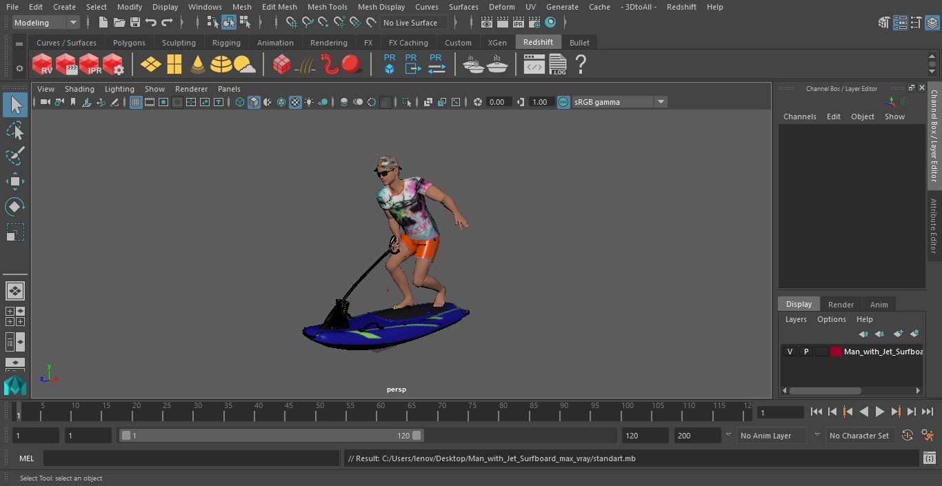 Man with Jet Surfboard 3D