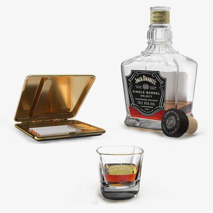 3D model Jack Daniels Bottle with Cigarette Case Collection