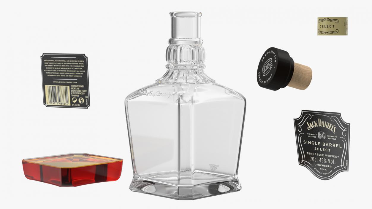 3D model Jack Daniels Bottle with Cigarette Case Collection