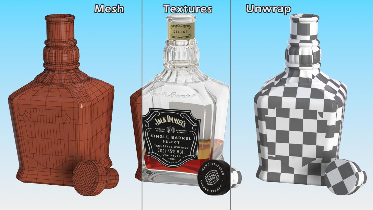 3D model Jack Daniels Bottle with Cigarette Case Collection