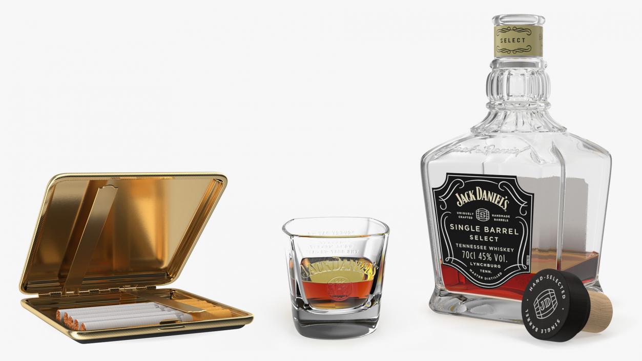 3D model Jack Daniels Bottle with Cigarette Case Collection