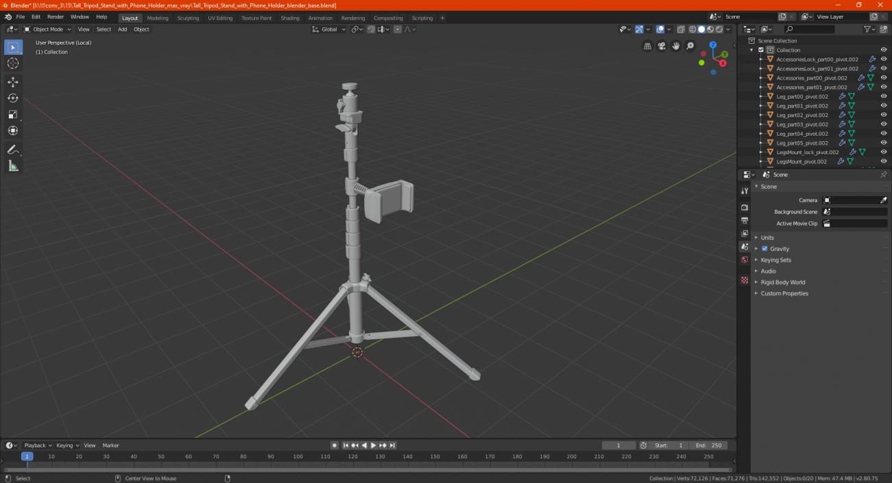 3D model Tall Tripod Stand with Phone Holder