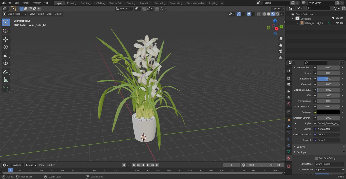 3D White Orchid Pot