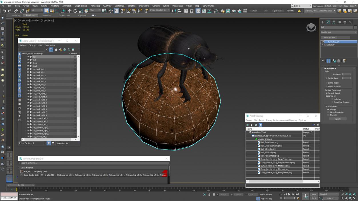 Scarabs on Sphere Dirt 3D