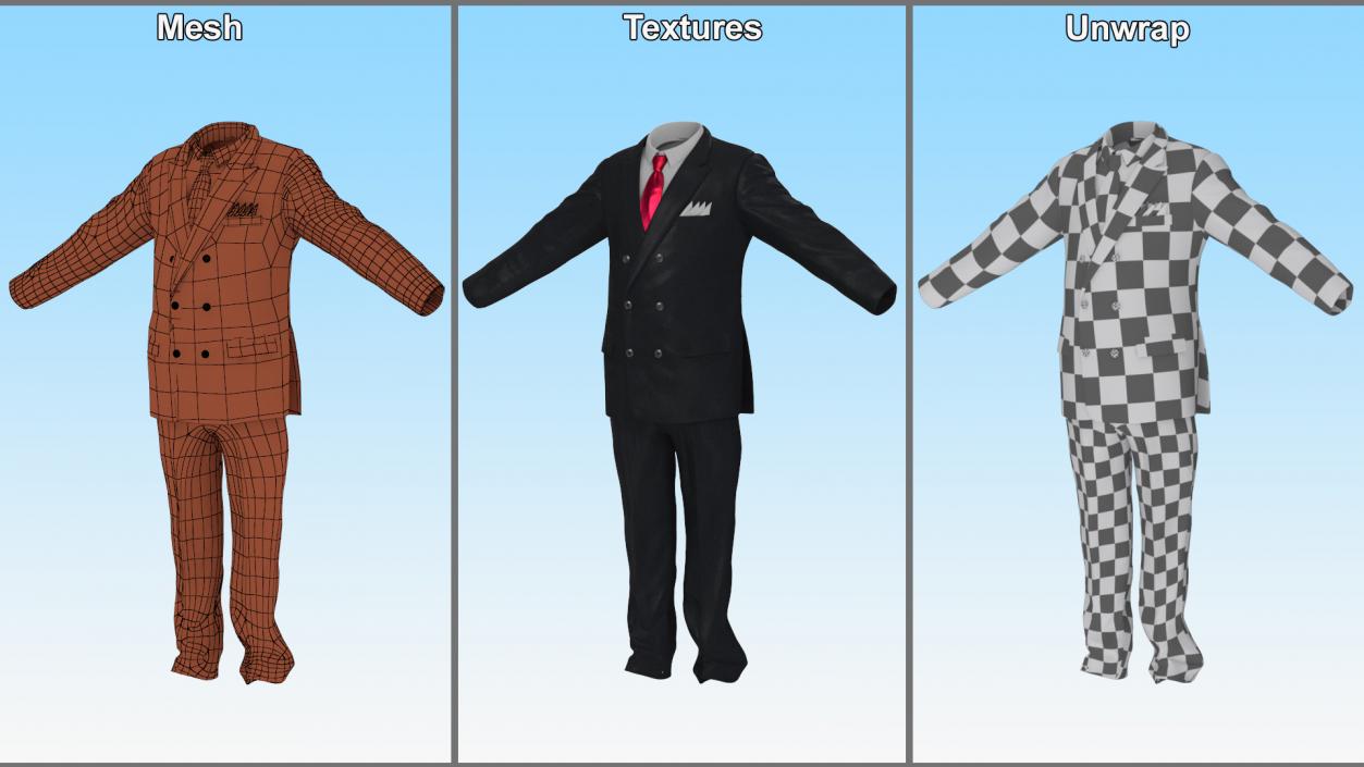 3D Business Suit Red Tie