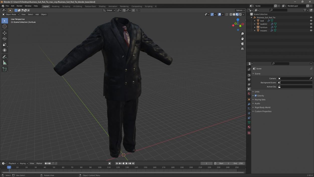 3D Business Suit Red Tie