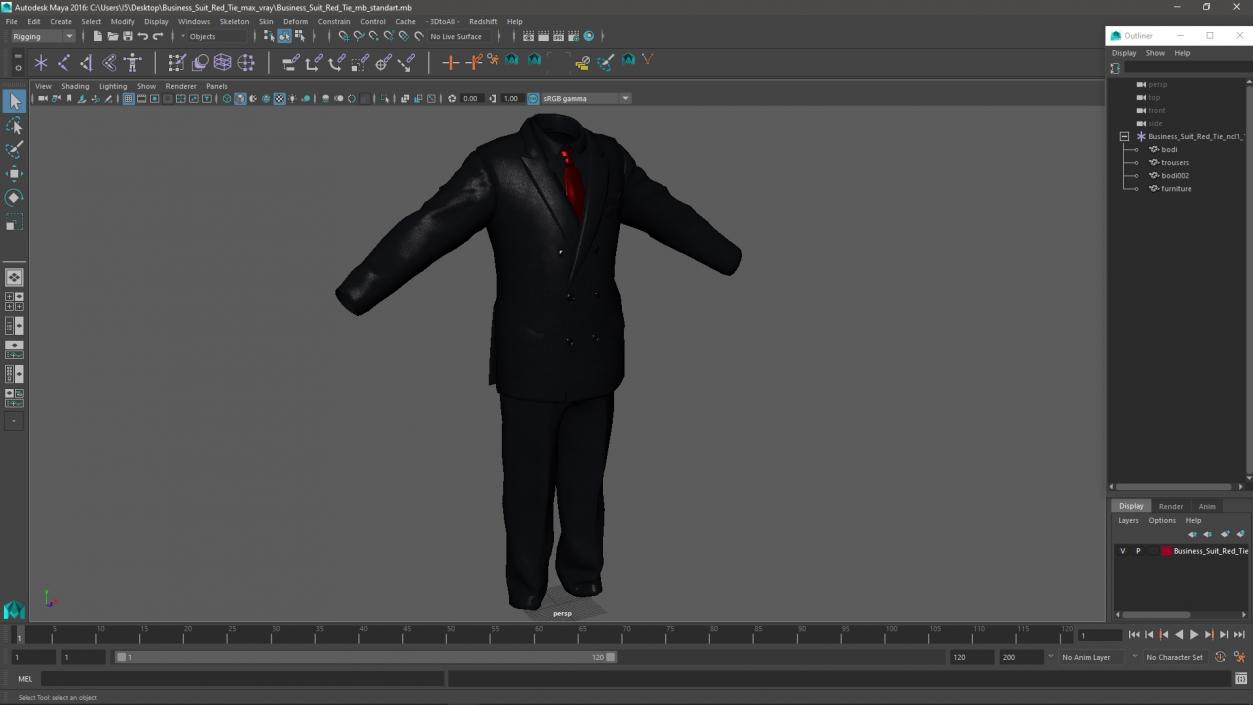 3D Business Suit Red Tie