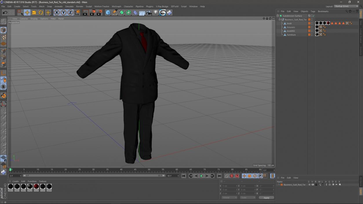 3D Business Suit Red Tie