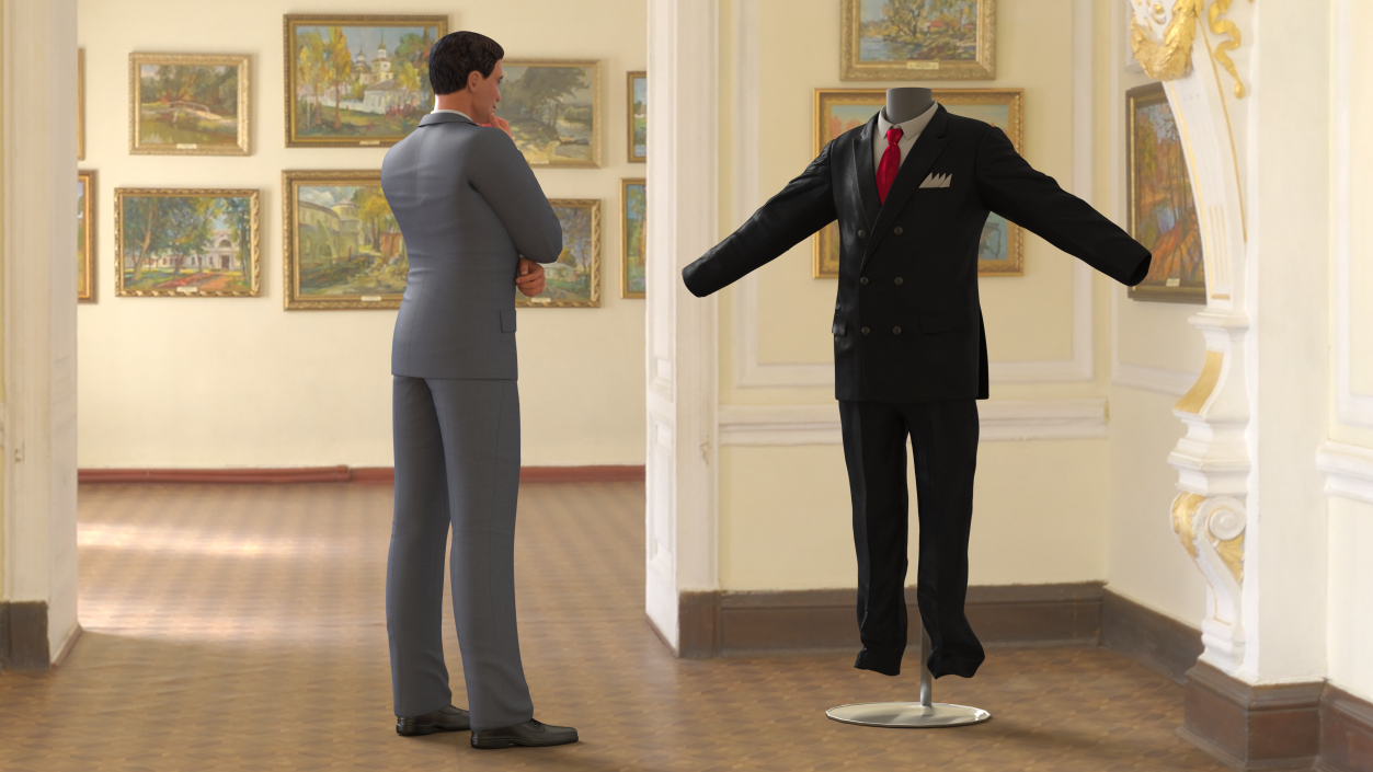 3D Business Suit Red Tie