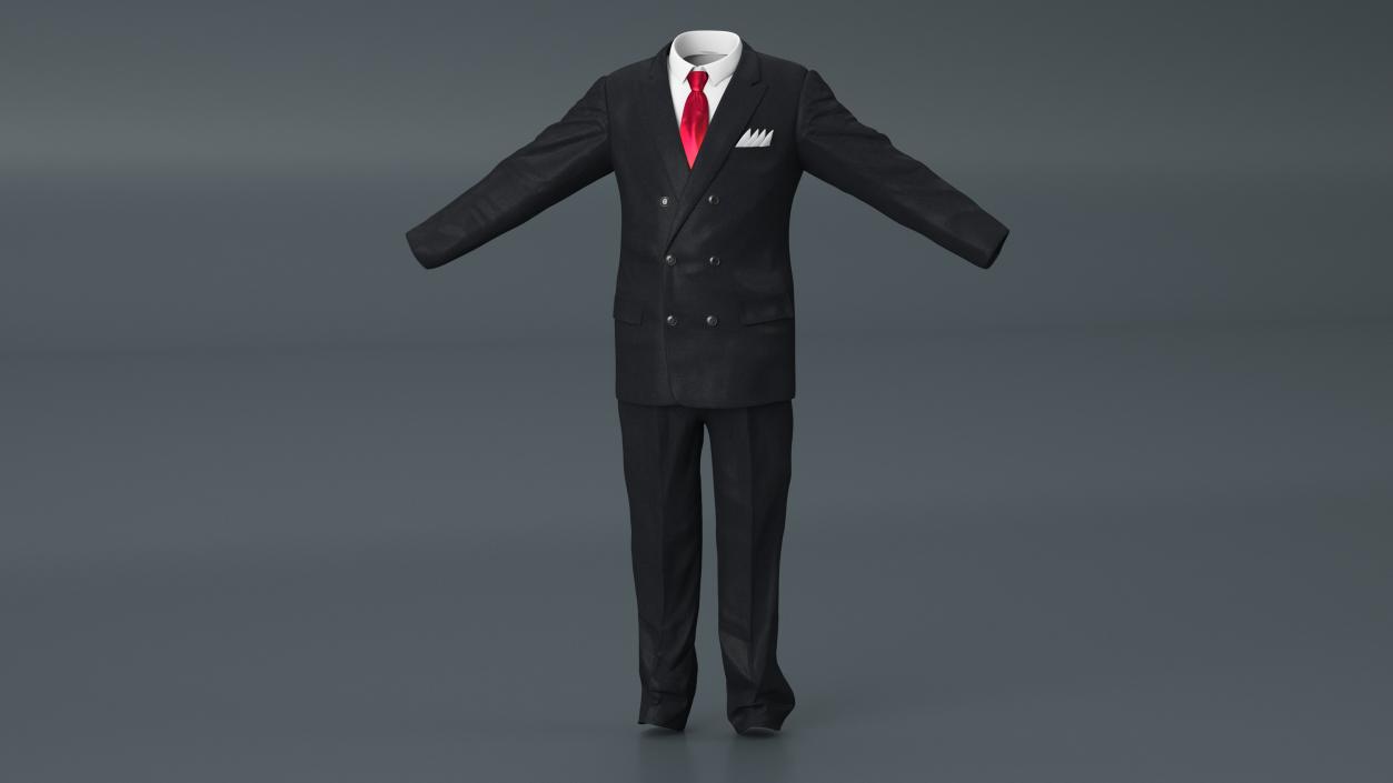 3D Business Suit Red Tie