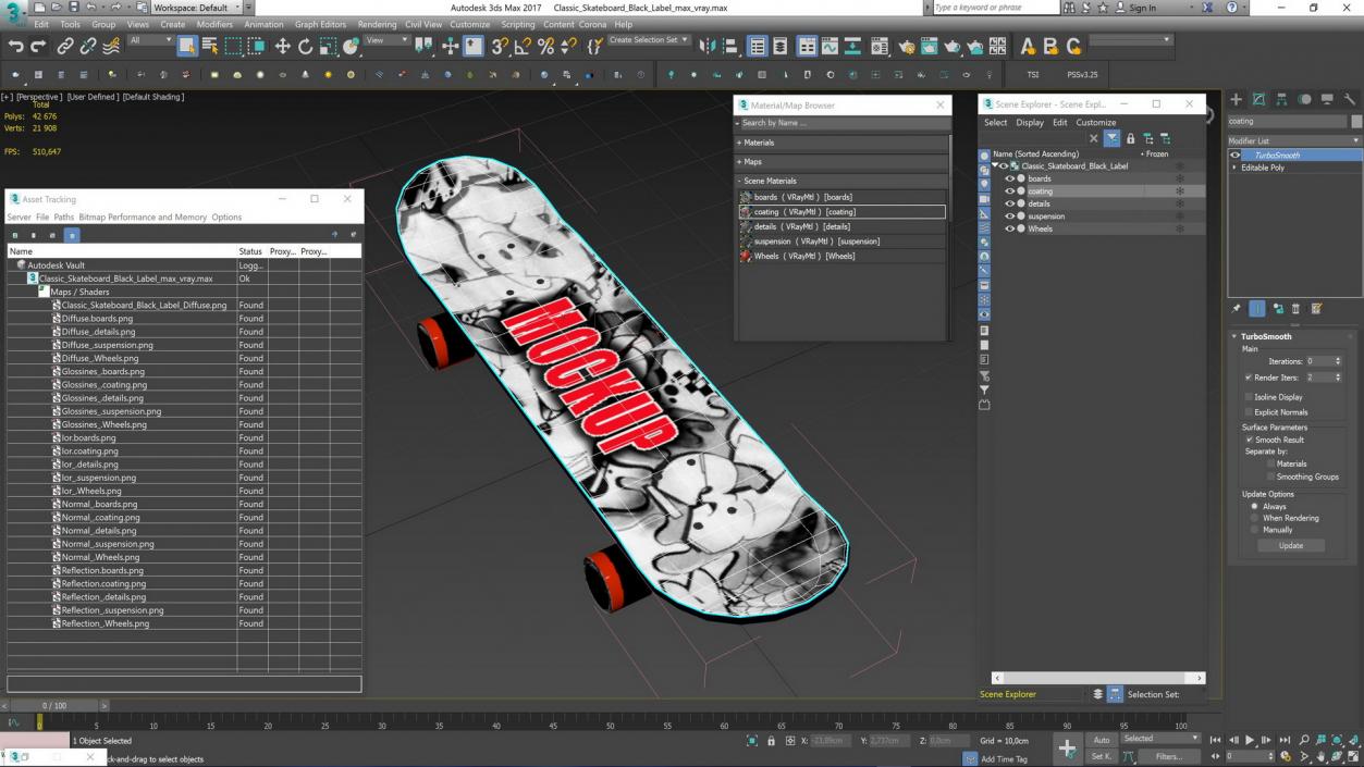 Classic Skateboard Black Label Mockup 3D