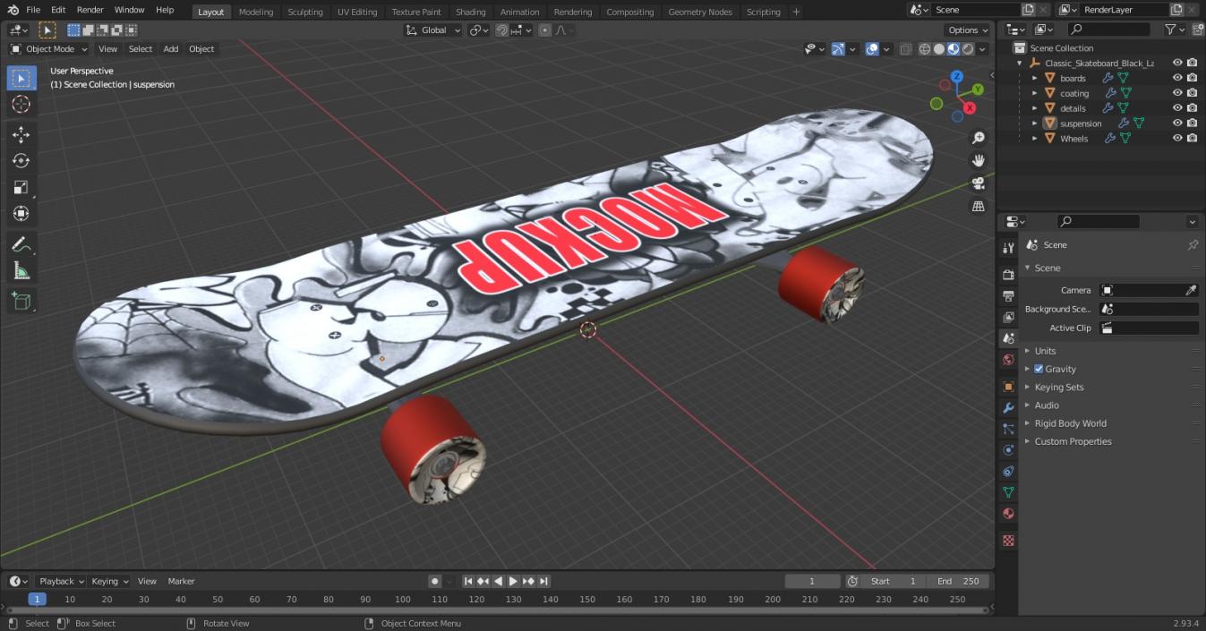 Classic Skateboard Black Label Mockup 3D