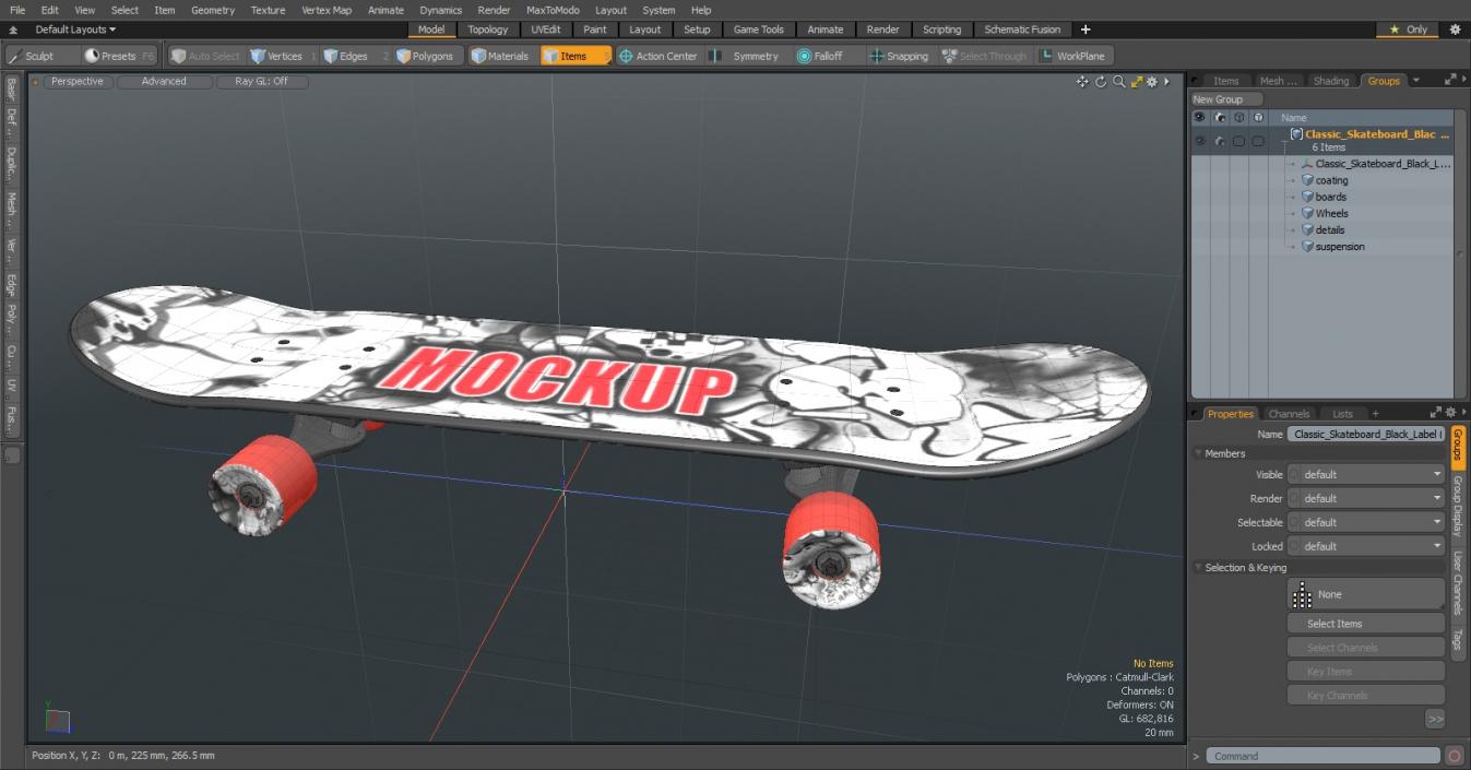 Classic Skateboard Black Label Mockup 3D