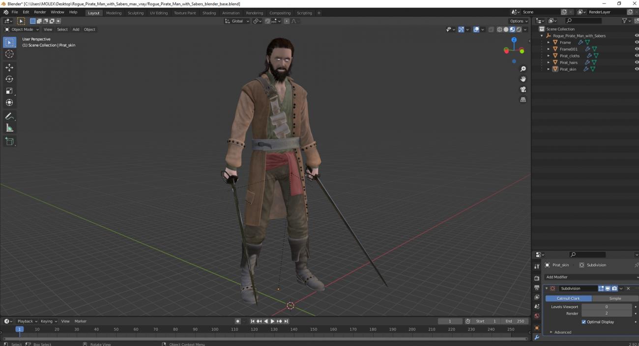 3D Rogue Pirate Man with Sabers model