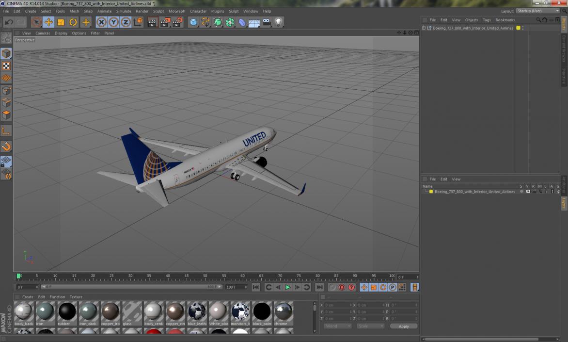 Boeing 737-800 with Interior United Airlines 3D model