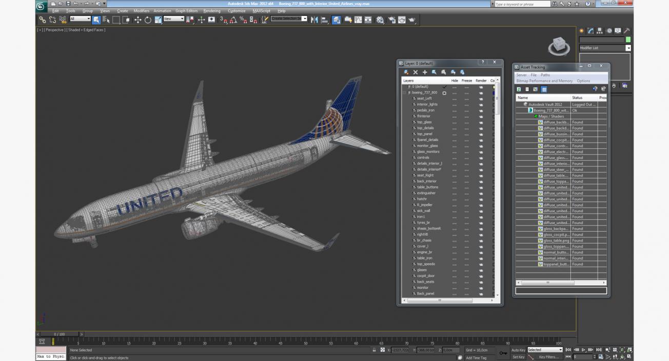 Boeing 737-800 with Interior United Airlines 3D model