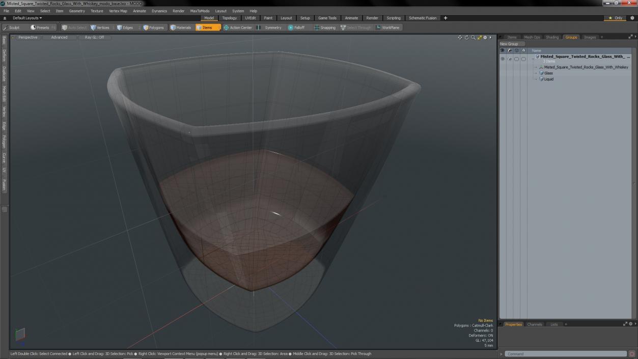 3D Misted Square Twisted Rocks Glass With Whiskey