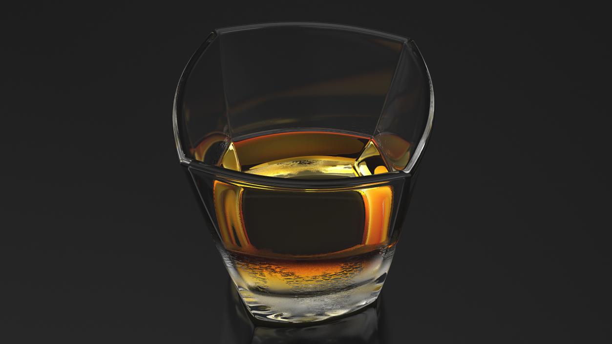 3D Misted Square Twisted Rocks Glass With Whiskey