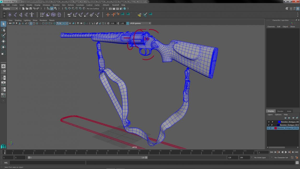 3D Revolver Shotgun MC255 Polymer Rigged for Maya