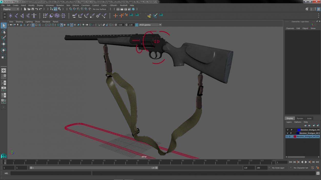 3D Revolver Shotgun MC255 Polymer Rigged for Maya