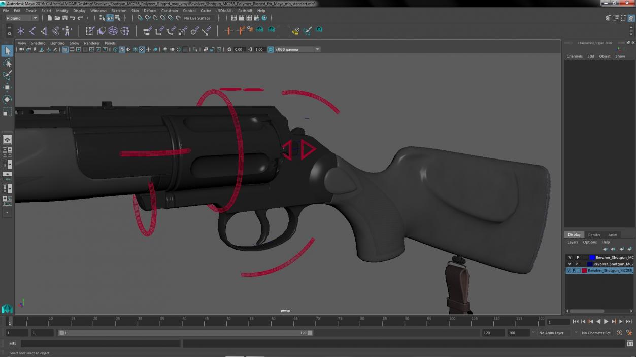 3D Revolver Shotgun MC255 Polymer Rigged for Maya