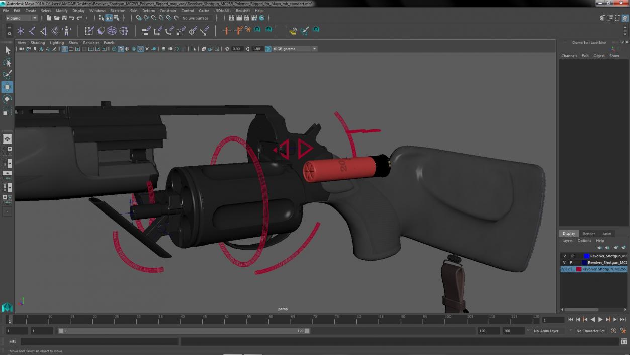 3D Revolver Shotgun MC255 Polymer Rigged for Maya