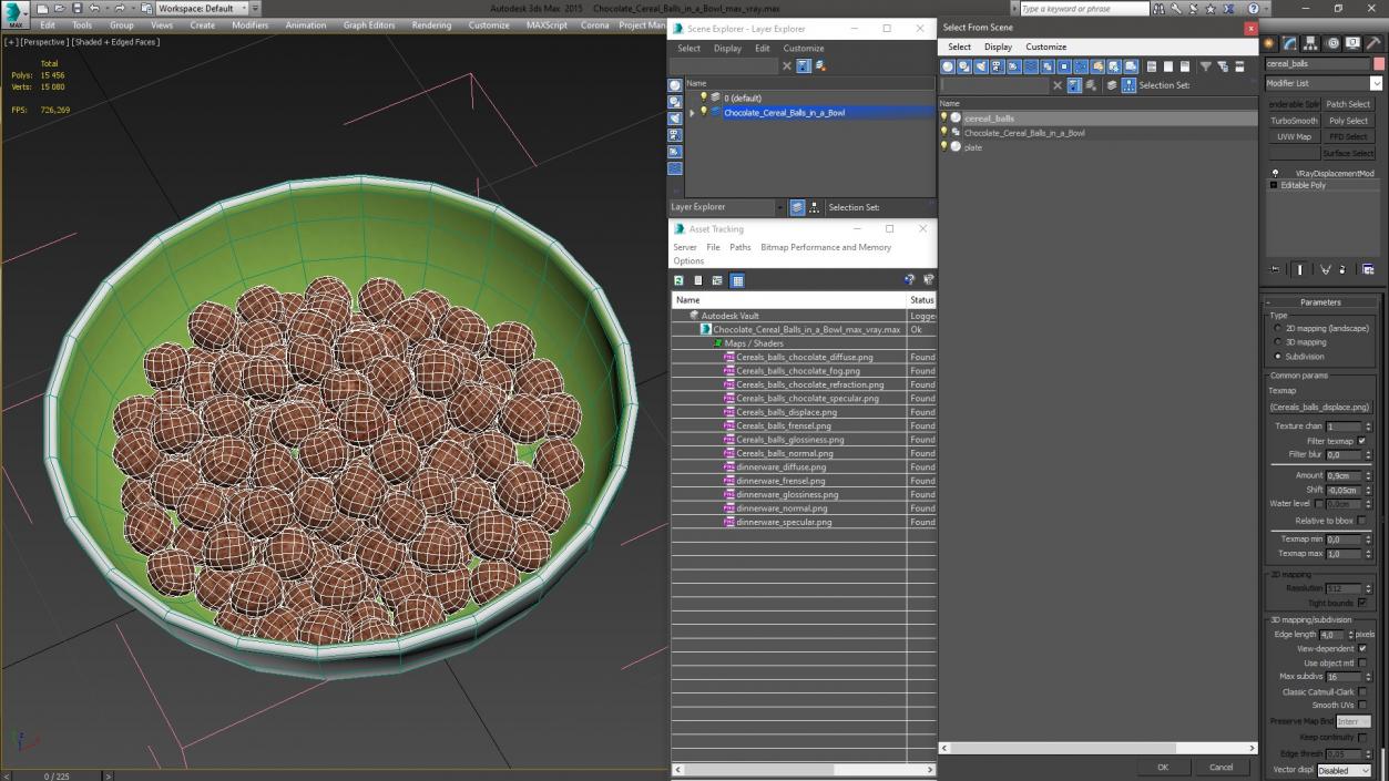 Chocolate Cereal Balls in a Bowl 3D