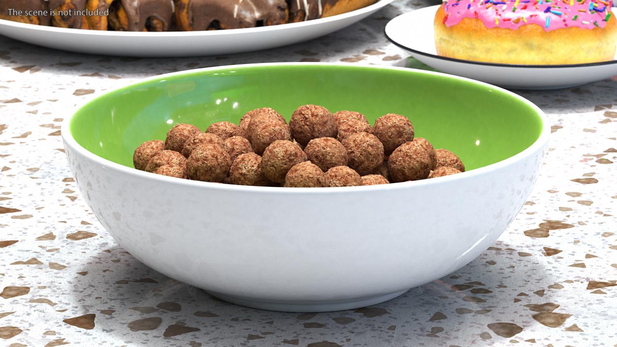 Chocolate Cereal Balls in a Bowl 3D