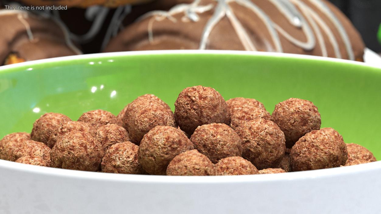 Chocolate Cereal Balls in a Bowl 3D