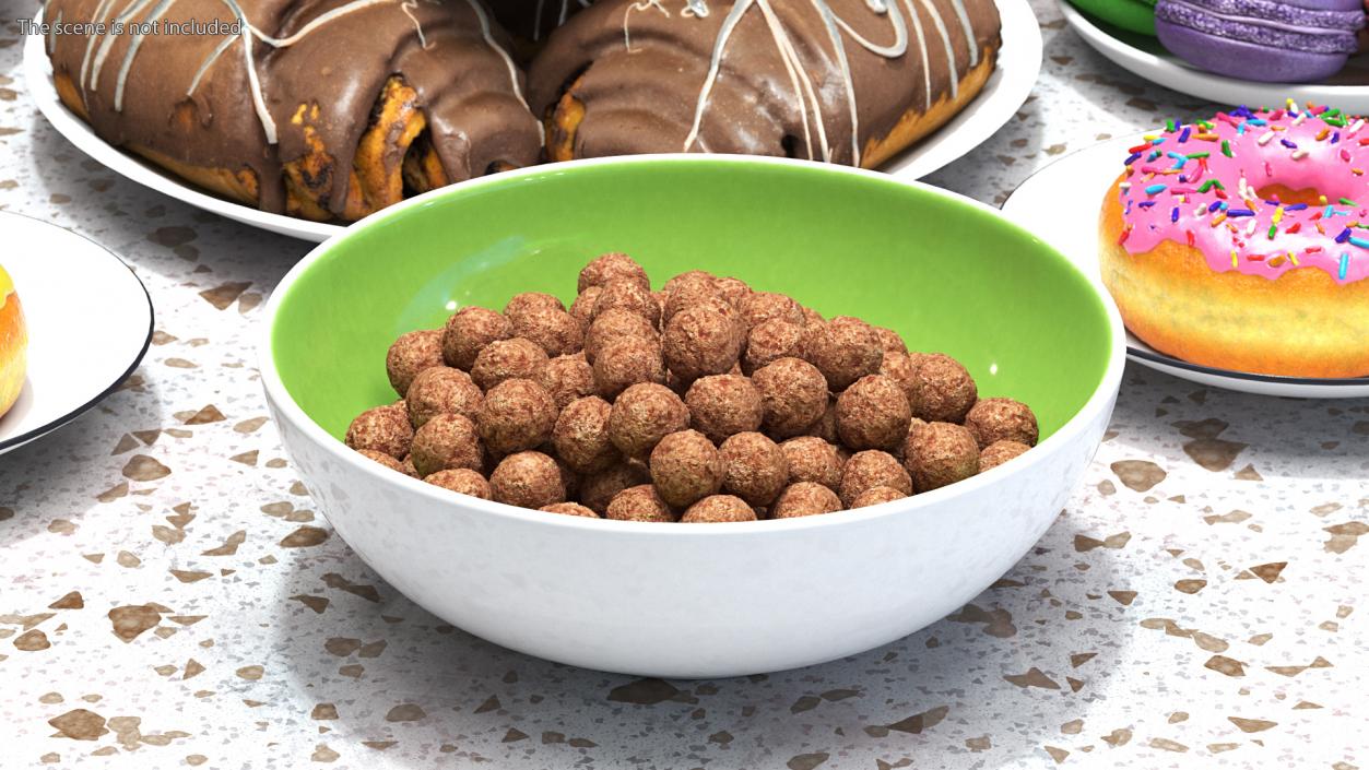 Chocolate Cereal Balls in a Bowl 3D