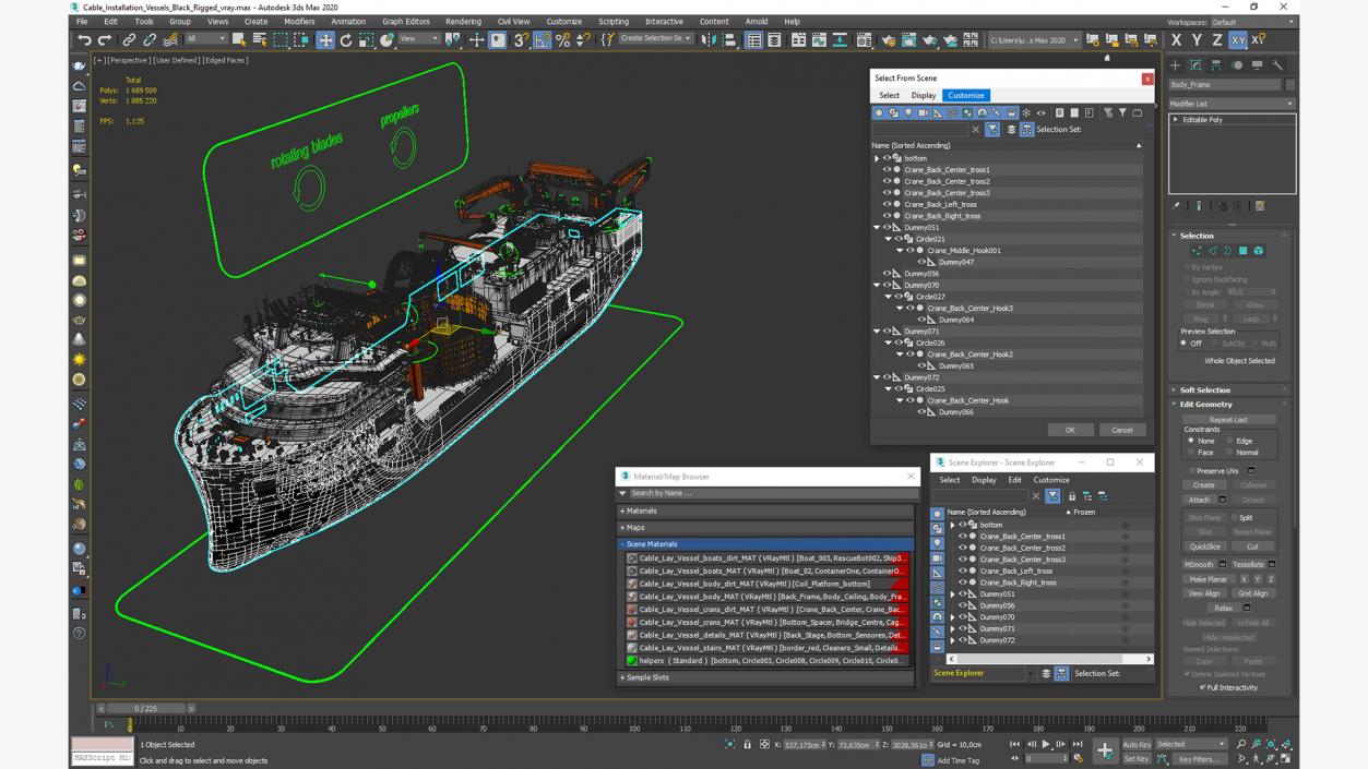 Cable Installation Vessels Black Rigged 3D model