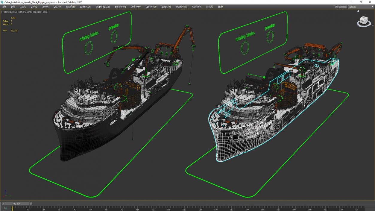 Cable Installation Vessels Black Rigged 3D model