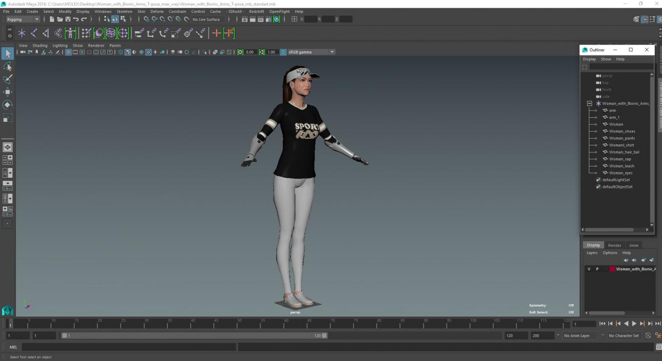 Woman with Bionic Arms T-pose 3D model