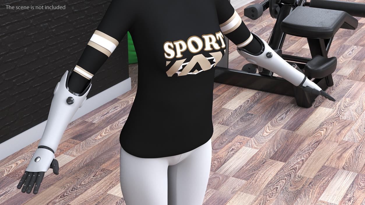 Woman with Bionic Arms T-pose 3D model