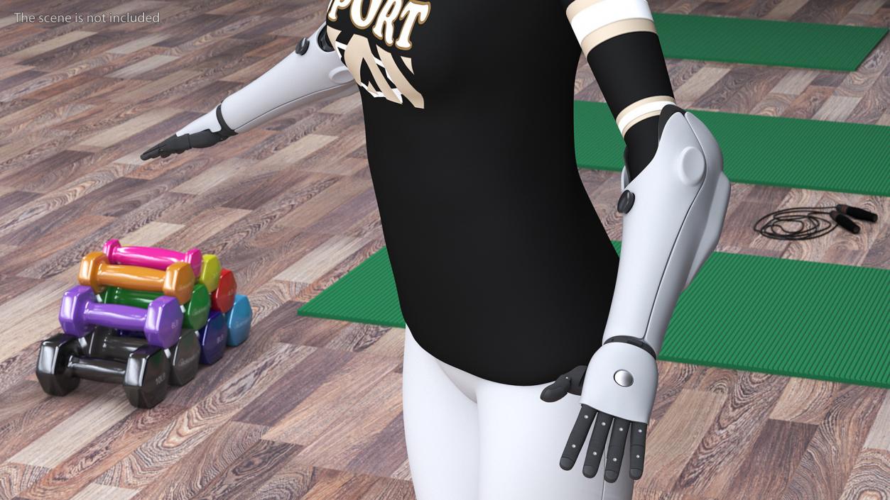 Woman with Bionic Arms T-pose 3D model