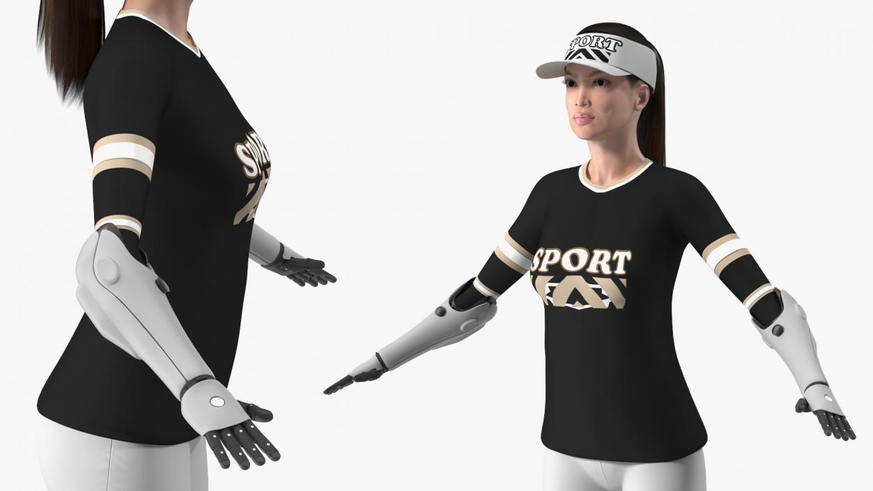 Woman with Bionic Arms T-pose 3D model